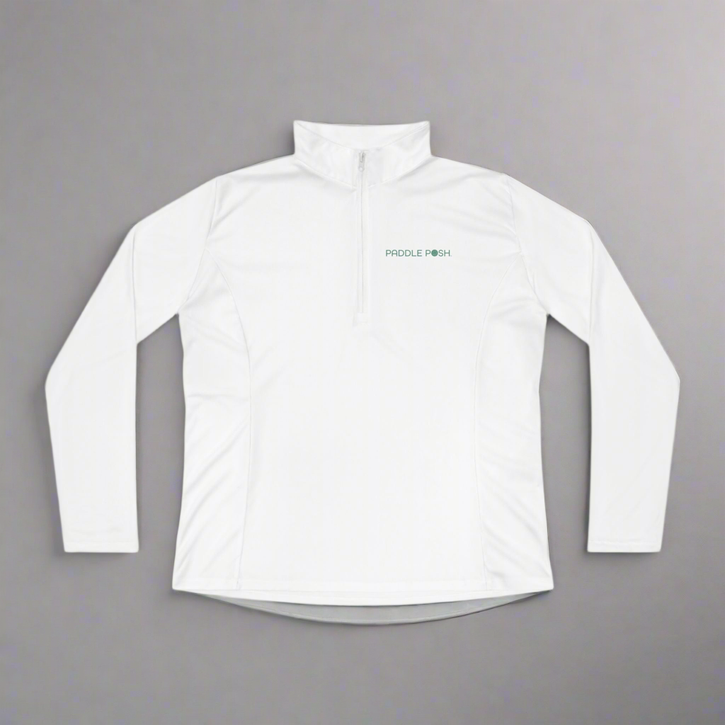 Women’s pickleball short long sleeve quarter zip white