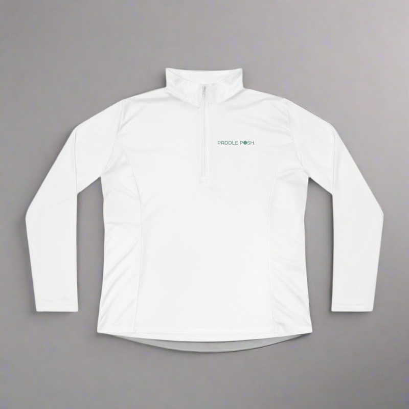 Women’s pickleball short long sleeve quarter zip white