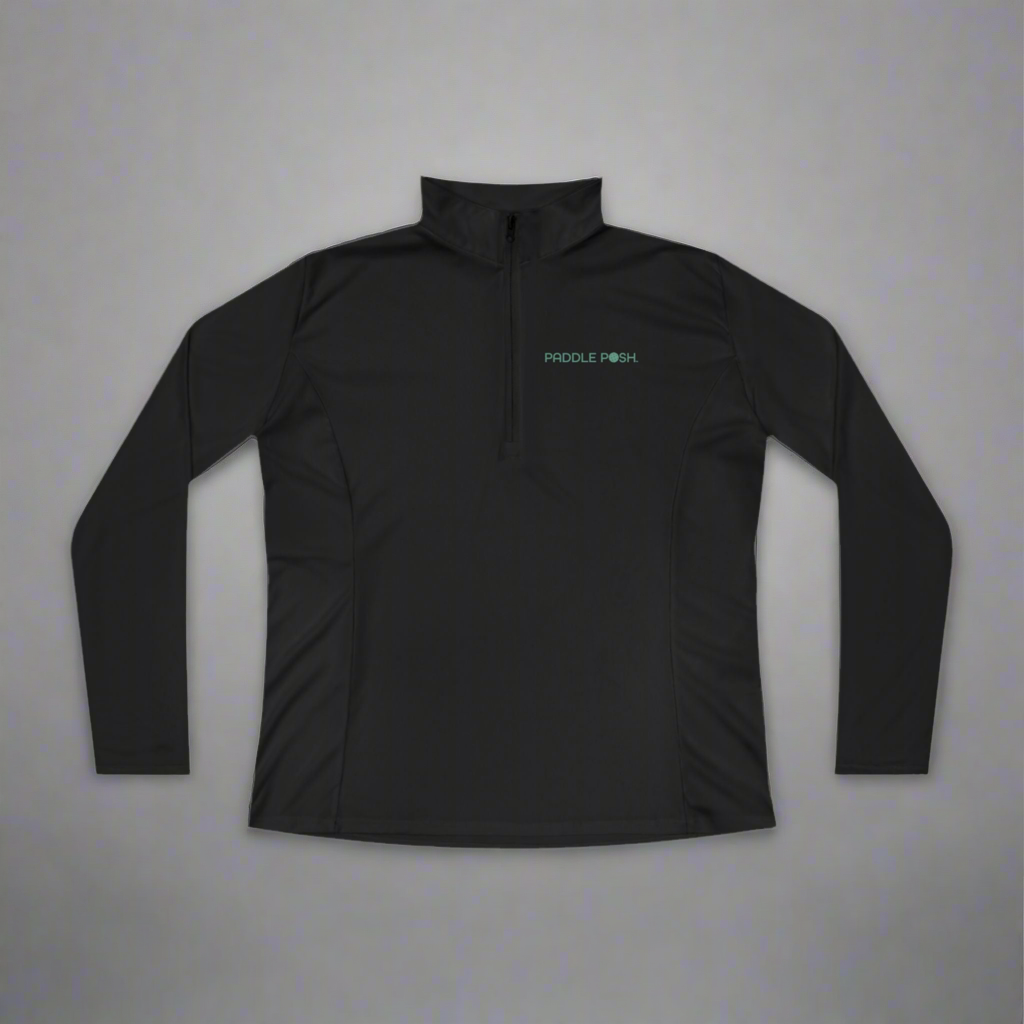 Women’s pickleball short long sleeve quarter zip black