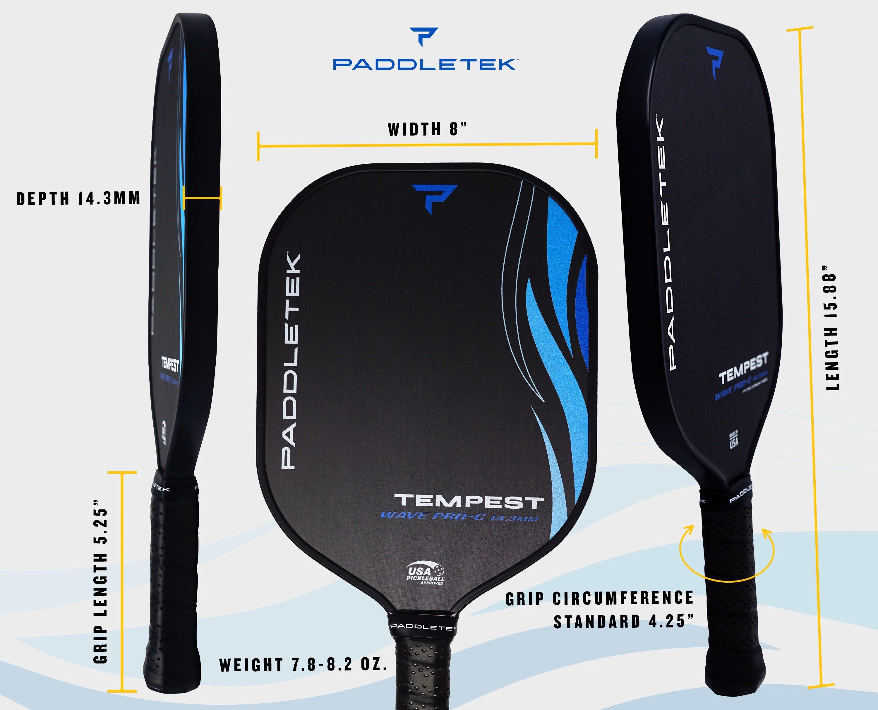 Control and spin Tempest Wave Pro-C pickleball paddle