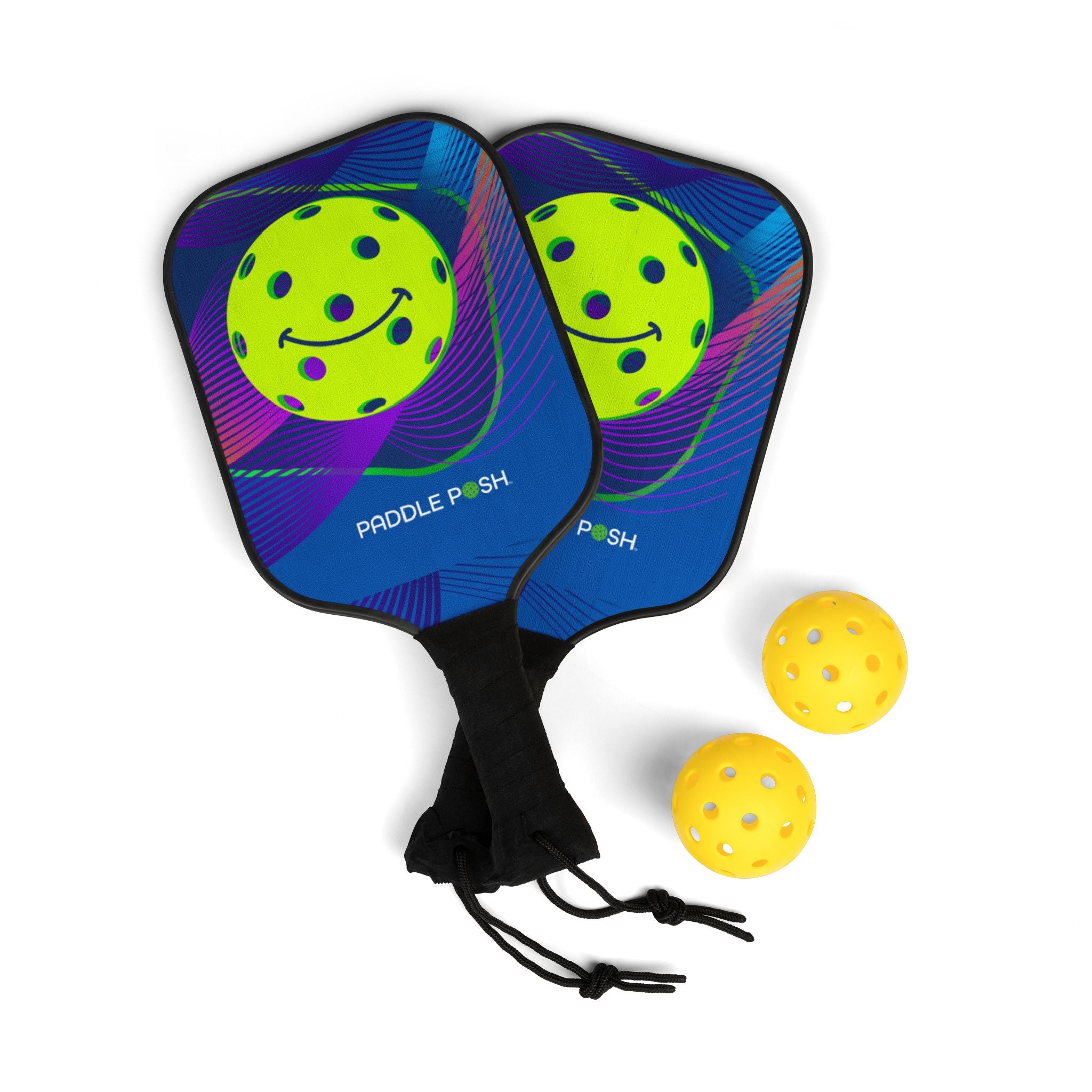 Pickleball paddle set bundle 2 paddles 2 balls wood